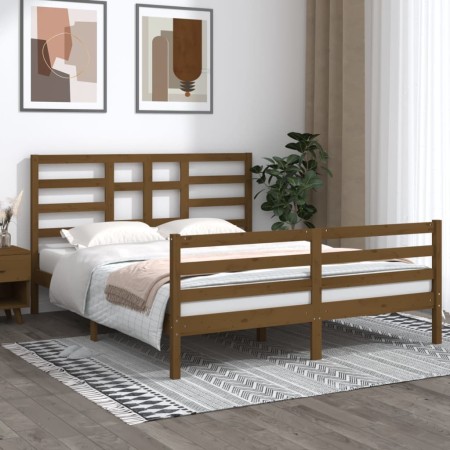 Estructura de cama madera maciza marrón miel 160x200 cm de vidaXL, Camas y somieres - Ref: Foro24-3105873, Precio: 167,25 €, ...