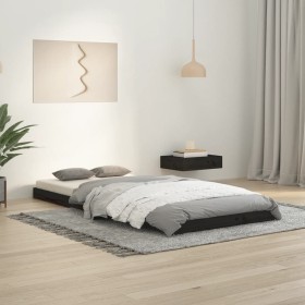 Solid black pine wood bed frame 90x200 cm by vidaXL, Beds and slatted bases - Ref: Foro24-823463, Price: 82,87 €, Discount: %