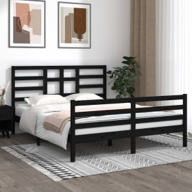 Black solid wood bed frame 160x200 cm by vidaXL, Beds and slatted bases - Ref: Foro24-3105874, Price: 154,84 €, Discount: %