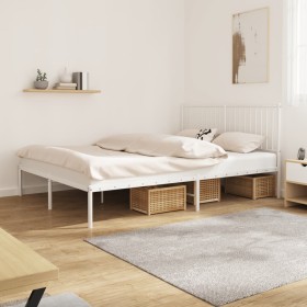 Metal bed frame with white headboard 150x200 cm by vidaXL, Beds and slatted bases - Ref: Foro24-350933, Price: 93,99 €, Disco...