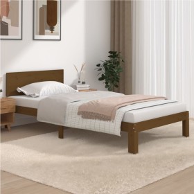 Honey brown solid pine wood bed frame 100x200 cm by vidaXL, Beds and slatted bases - Ref: Foro24-810488, Price: 113,51 €, Dis...