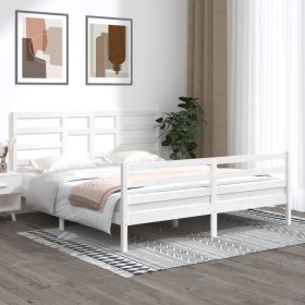 Estructura de cama madera maciza blanco Supe King 180x200 cm de vidaXL, Camas y somieres - Ref: Foro24-3105876, Precio: 155,6...