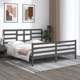 Gray solid wood double bed frame 180x200 cm by vidaXL, Beds and slatted bases - Ref: Foro24-3105877, Price: 184,00 €, Discoun...