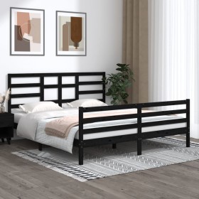 Black solid wood bed frame Super King 180x200 cm by vidaXL, Beds and slatted bases - Ref: Foro24-3105879, Price: 170,99 €, Di...