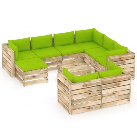 Garden furniture 10 pieces with green impregnated wood cushions by vidaXL, Garden sets - Ref: Foro24-3074806, Price: 1,00 €, ...