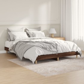 Oak brown engineered wood bed frame 135x190 cm by vidaXL, Beds and slatted bases - Ref: Foro24-832084, Price: 114,01 €, Disco...