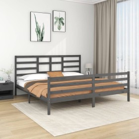 Estructura de cama de madera maciza de pino gris 200x200 cm de vidaXL, Camas y somieres - Ref: Foro24-3105882, Precio: 170,99...