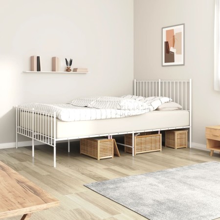 Estructura cama metal con cabecero y estribo blanco 120x200 cm de vidaXL, Camas y somieres - Ref: Foro24-350947, Precio: 82,6...