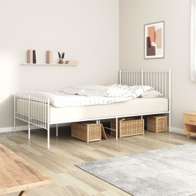 Estructura cama metal con cabecero y estribo blanco 135x190 cm de vidaXL, Camas y somieres - Ref: Foro24-350948, Precio: 96,9...