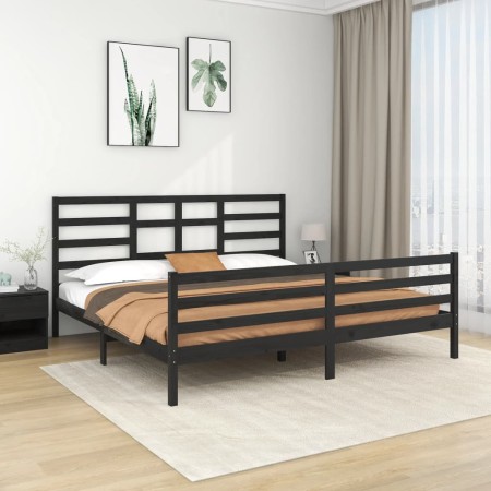 Estructura de cama de madera maciza de pino negra 200x200 cm de vidaXL, Camas y somieres - Ref: Foro24-3105884, Precio: 166,0...