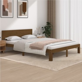 Honey brown solid pine wood bed frame 140x200 cm by vidaXL, Beds and slatted bases - Ref: Foro24-810498, Price: 119,55 €, Dis...