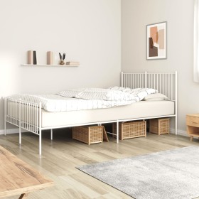 Metal bed frame with headboard and white footboard 150x200 cm by vidaXL, Beds and slatted bases - Ref: Foro24-350951, Price: ...