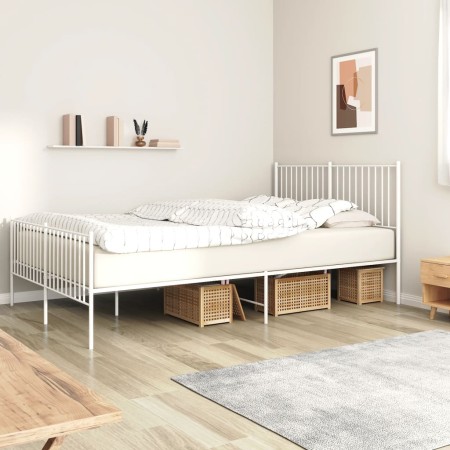 Estructura cama metal con cabecero y estribo blanco 160x200 cm de vidaXL, Camas y somieres - Ref: Foro24-350952, Precio: 106,...