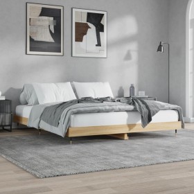 Sonoma oak engineered wood bed frame 140x200 cm by vidaXL, Beds and slatted bases - Ref: Foro24-832144, Price: 123,99 €, Disc...