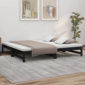 Sofá cama extraíble madera maciza de pino negro 2x(75x190) cm de vidaXL, Camas y somieres - Ref: Foro24-823423, Precio: 183,9...