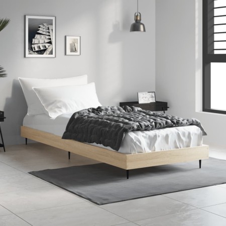 Sonoma oak engineered wood bed frame 75x190 cm by vidaXL, Beds and slatted bases - Ref: Foro24-832312, Price: 70,99 €, Discou...