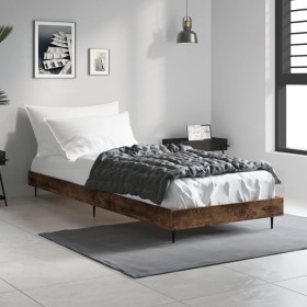 Smoke oak engineered wood bed frame 75x190 cm by vidaXL, Beds and slatted bases - Ref: Foro24-832314, Price: 71,99 €, Discoun...