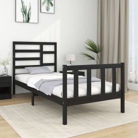 Black solid wood single bed frame 90x190 cm by vidaXL, Beds and slatted bases - Ref: Foro24-3105894, Price: 125,94 €, Discoun...