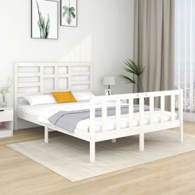 Small double bed frame white solid wood 120x190cm by vidaXL, Beds and slatted bases - Ref: Foro24-3105896, Price: 139,46 €, D...