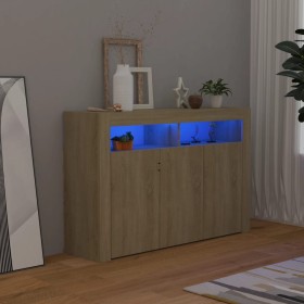 Aparador con luces LED roble Sonoma 115,5x30x75 cm de vidaXL, Aparadores - Ref: Foro24-804340, Precio: 125,33 €, Descuento: %