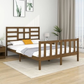 Estructura de cama doble madera maciza marrón miel 120x190 cm de vidaXL, Camas y somieres - Ref: Foro24-3105898, Precio: 137,...