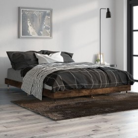 Smoked oak engineered wood bed frame 140x190cm by vidaXL, Beds and slatted bases - Ref: Foro24-832178, Price: 97,99 €, Discou...