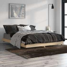 Sonoma oak engineered wood bed frame 135x190 cm by vidaXL, Beds and slatted bases - Ref: Foro24-832184, Price: 98,99 €, Disco...