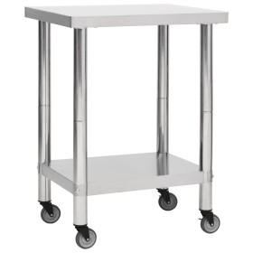 Kitchen work table with stainless steel wheels 80x45x85 cm by vidaXL, Restoration - Ref: Foro24-51635, Price: 127,99 €, Disco...