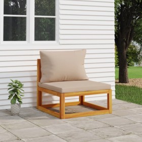 Zentrales Gartensofa aus massivem Teakholz mit cremefarbenen Kissen von vidaXL, Modulare Sofas für den Außenbereich - Ref: Fo...