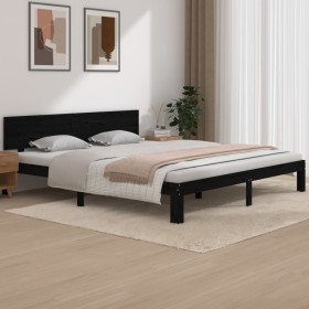 Black solid wood bed frame Supe King 180x200 cm by vidaXL, Beds and slatted bases - Ref: Foro24-810514, Price: 185,72 €, Disc...