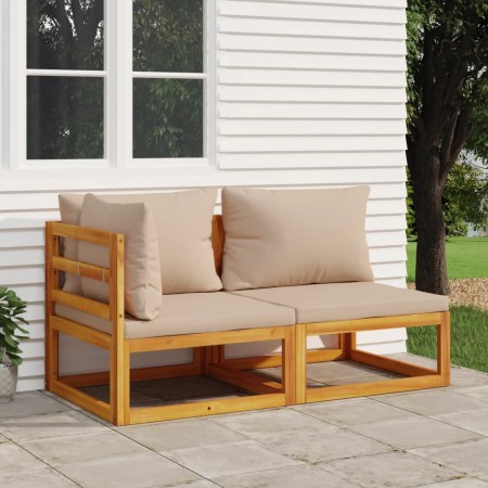 2-teilige Gartensofas mit Kissen aus massivem Akazienholz von vidaXL, Modulare Sofas für den Außenbereich - Ref: Foro24-36000...