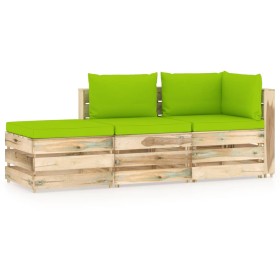 3-piece garden furniture with green impregnated wood cushions by vidaXL, Garden sets - Ref: Foro24-3074590, Price: 308,07 €, ...