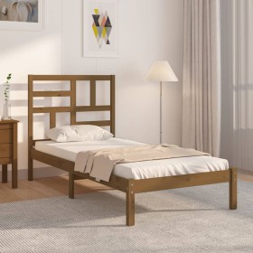 Estructura de cama madera maciza marrón miel 75x190 cm de vidaXL, Camas y somieres - Ref: Foro24-3105913, Precio: 95,99 €, De...