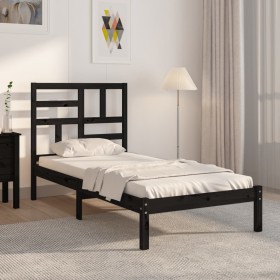 Black solid wood single bed frame 90x190 cm by vidaXL, Beds and slatted bases - Ref: Foro24-3105919, Price: 115,99 €, Discoun...