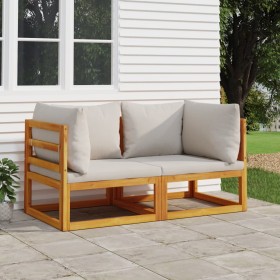 Modular corner sofas 2 units acacia wood with light gray cushions by vidaXL, Modular outdoor sofas - Ref: Foro24-360008, Pric...