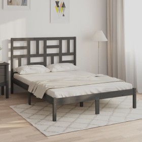 Small double bed frame solid gray wood 120x190 cm by vidaXL, Beds and slatted bases - Ref: Foro24-3105922, Price: 136,99 €, D...