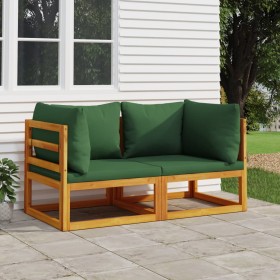 Modular corner sofas 2 units acacia wood with green cushions by vidaXL, Modular outdoor sofas - Ref: Foro24-360016, Price: 23...