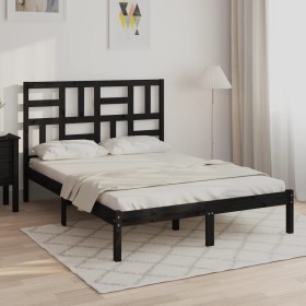 Black solid wood bed frame 120x190 cm by vidaXL, Beds and slatted bases - Ref: Foro24-3105924, Price: 153,42 €, Discount: %