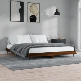 Estructura de cama madera de ingeniería marrón roble 160x200 cm de vidaXL, Camas y somieres - Ref: Foro24-832236, Precio: 107...