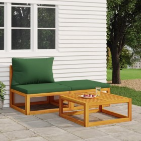 3-teiliges Gartenmöbel-Set mit Kissen aus Akazienholz von vidaXL, Modulare Sofas für den Außenbereich - Ref: Foro24-360017, P...