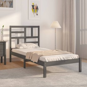 Solid gray pine wood bed frame 90x200 cm by vidaXL, Beds and slatted bases - Ref: Foro24-3105937, Price: 103,99 €, Discount: %