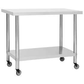 Kitchen work table with stainless steel wheels 100x45x85 cm by vidaXL, Restoration - Ref: Foro24-51638, Price: 139,80 €, Disc...