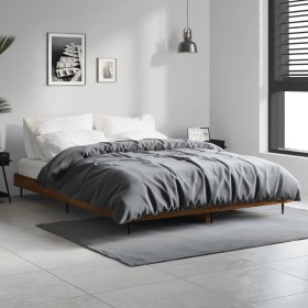 Estructura de cama madera de ingeniería marrón roble 135x190 cm de vidaXL, Camas y somieres - Ref: Foro24-832292, Precio: 115...