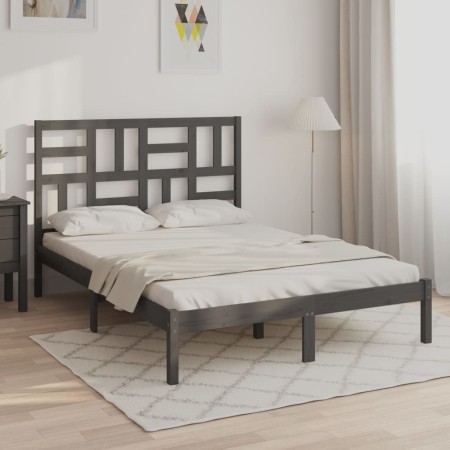 Gray solid wood bed frame 140x200 cm by vidaXL, Beds and slatted bases - Ref: Foro24-3105952, Price: 130,99 €, Discount: %