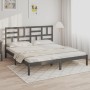 Estructura de cama de madera maciza de pino gris 200x200 cm de vidaXL, Camas y somieres - Ref: Foro24-3105972, Precio: 159,99...