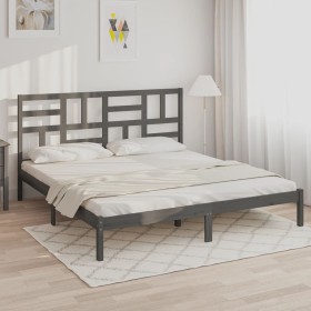 Solid gray pine wood bed frame 200x200 cm by vidaXL, Beds and slatted bases - Ref: Foro24-3105972, Price: 160,31 €, Discount: %