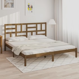 Estructura de cama madera maciza de pino marrón miel 200x200 cm de vidaXL, Camas y somieres - Ref: Foro24-3105973, Precio: 17...