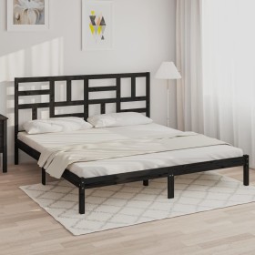 Estructura de cama de madera maciza de pino negra 200x200 cm de vidaXL, Camas y somieres - Ref: Foro24-3105974, Precio: 152,9...