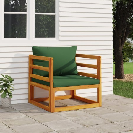 Sillón de jardín madera maciza acacia con cojines verde de vidaXL, Sofás modulares de exterior - Ref: Foro24-360023, Precio: ...