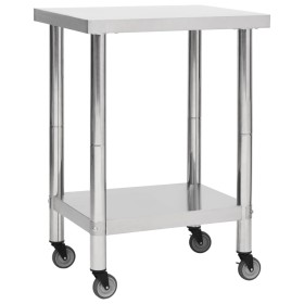 Kitchen work table with stainless steel wheels 60x30x85 cm by vidaXL, Restoration - Ref: Foro24-51631, Price: 121,99 €, Disco...